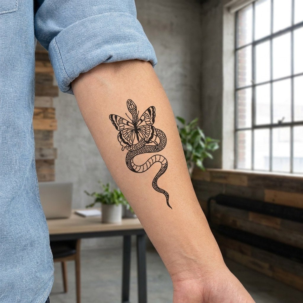 Snake and Butterfly Tattoo - 1 | Temporalis