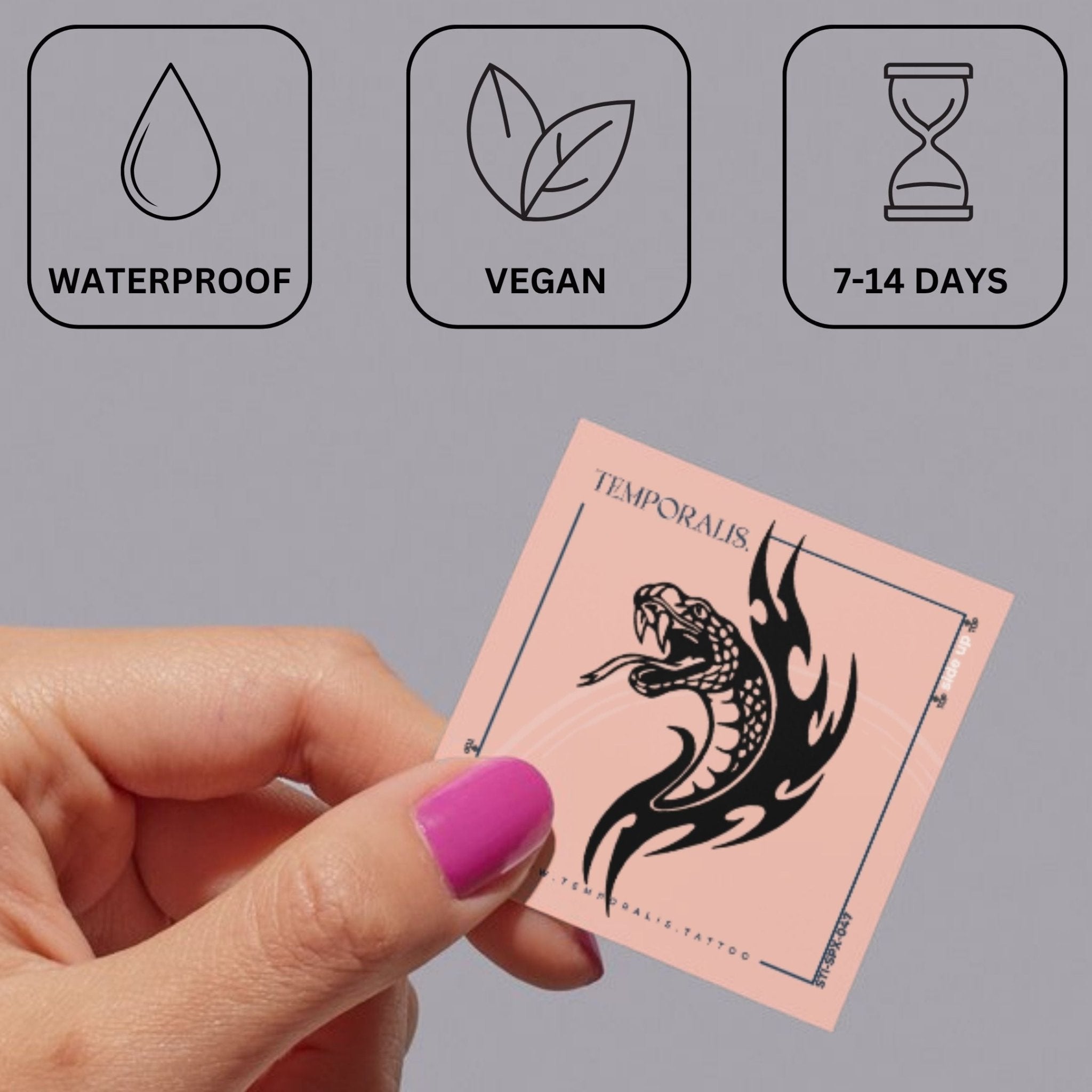 Snake Head Tribal Temporary Tattoo - 3 | Temporalis