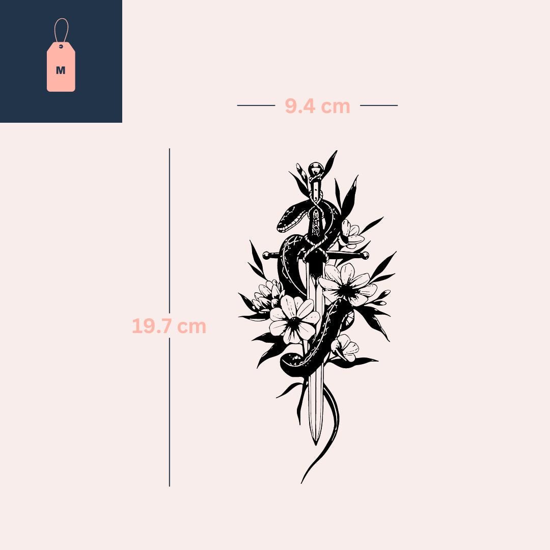 Snake - Wrapped Sword with Flowers Temporary Tattoo - 4 | Temporalis