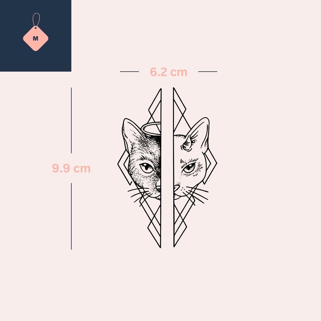 Split cat face temporary tattoo with geometric halo - 4 | Temporalis
