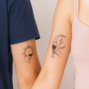 Sun and moon clinking glasses temporary tattoo - 1 | Temporalis