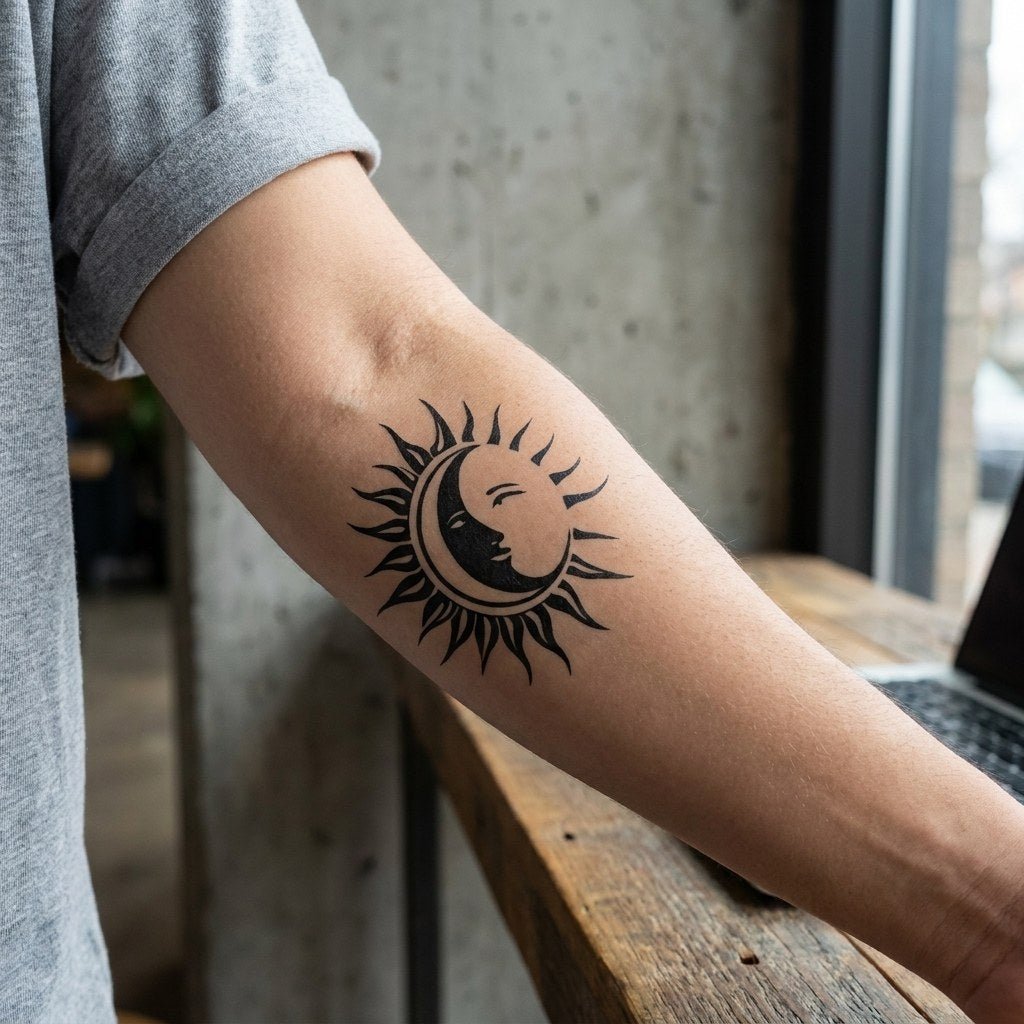 Sun and Moon Face Tattoo - 1 | Temporalis