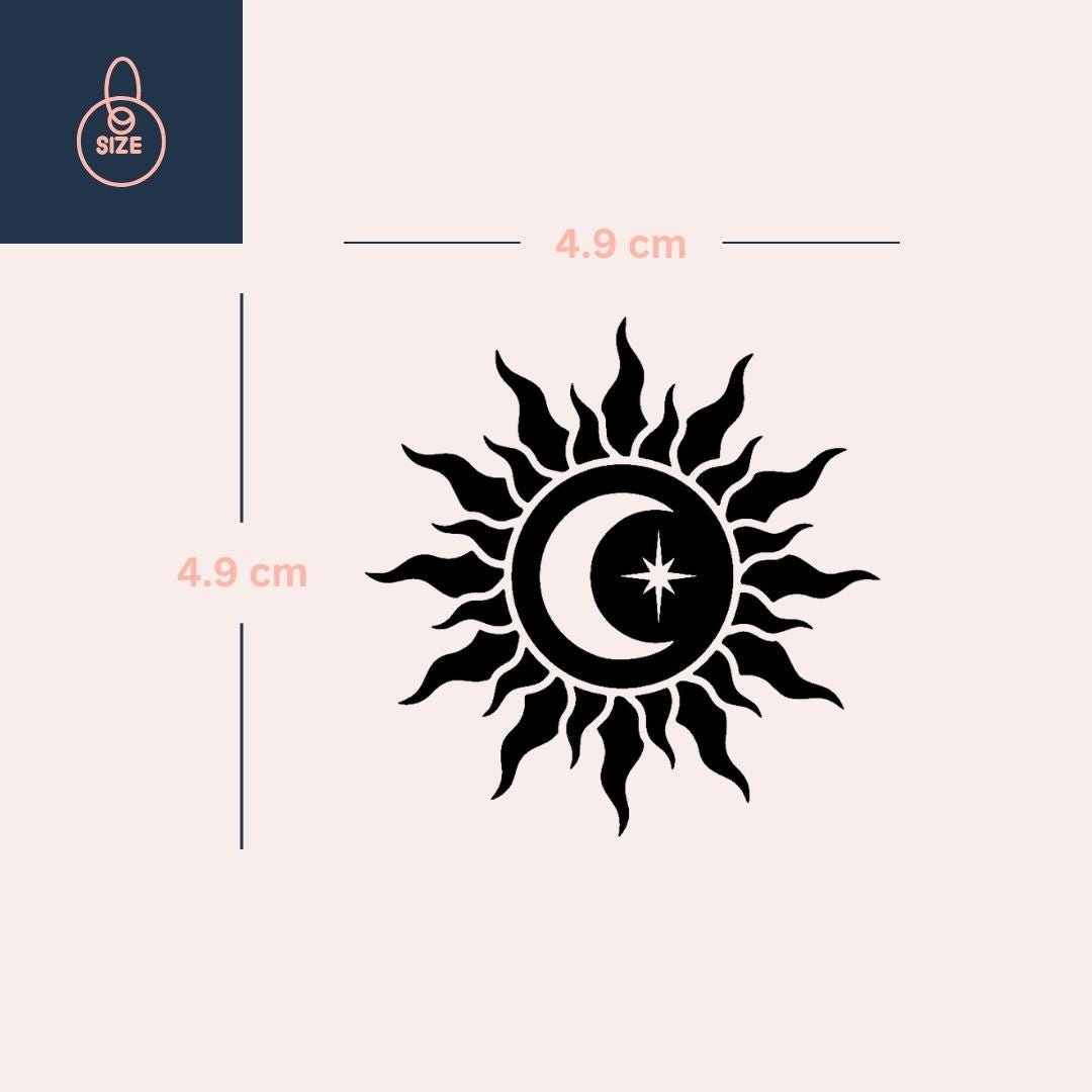 Sun, crescent moon and star temporary tattoo - 4 | Temporalis