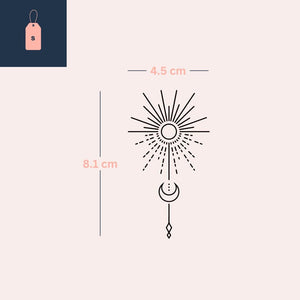 Sun & crescent moon fine line temporary tattoo - 4 | Temporalis