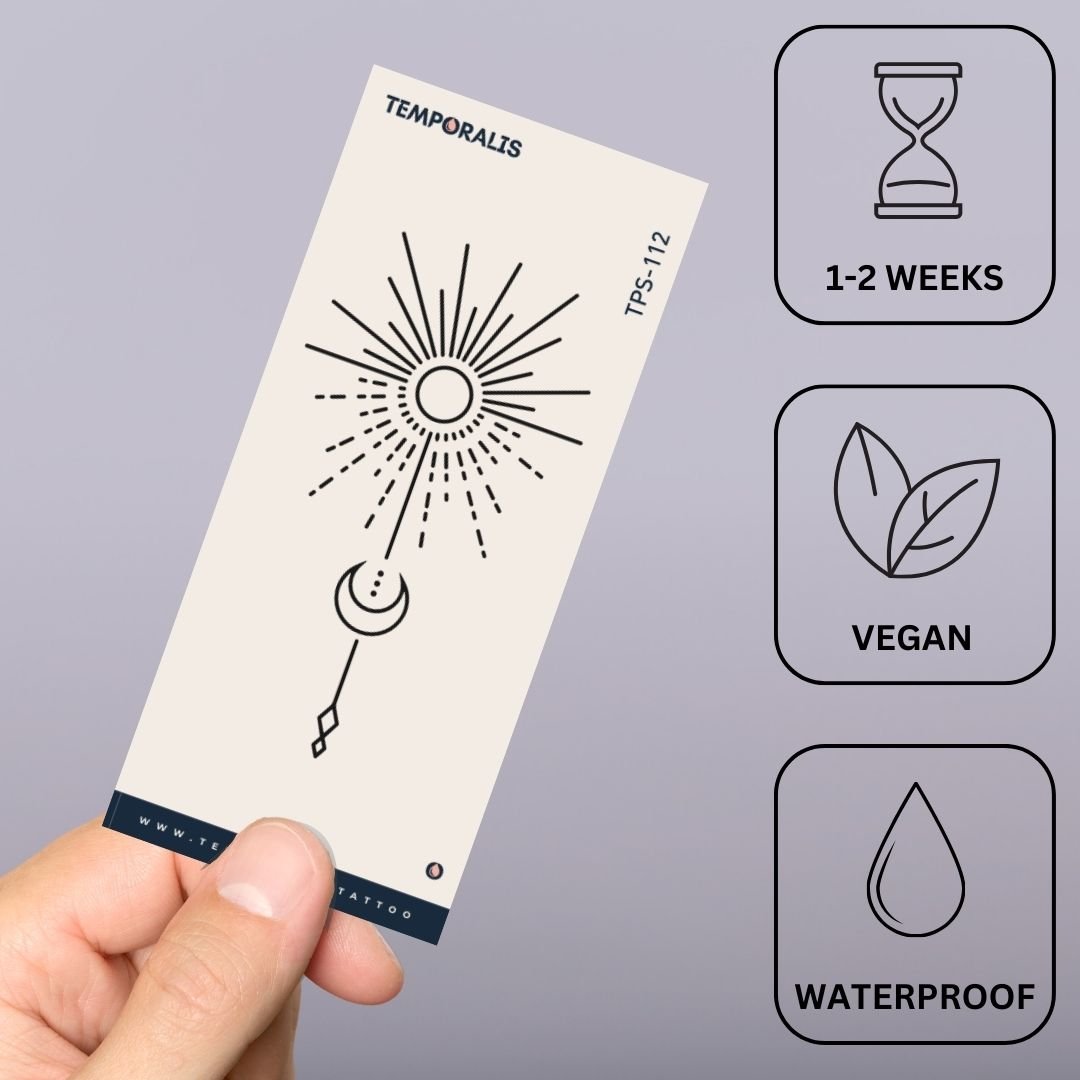 Sun & crescent moon fine line temporary tattoo - 3 | Temporalis