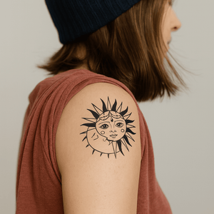 Sun & Moon Shared Face Temporary Tattoo - 1 | Temporalis