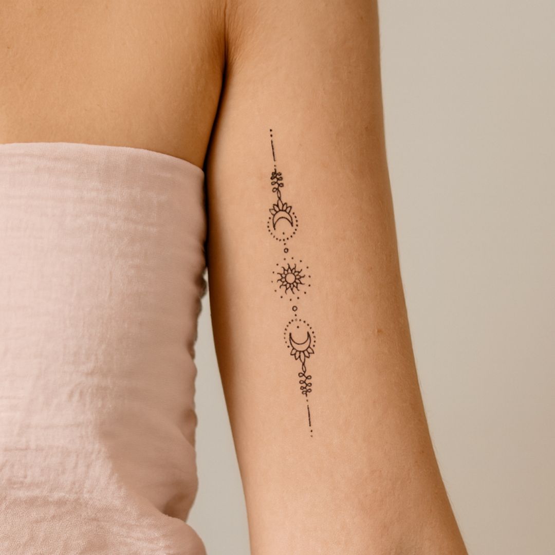Sun & Moon temporary tattoo – floral linework - 1 | Temporalis