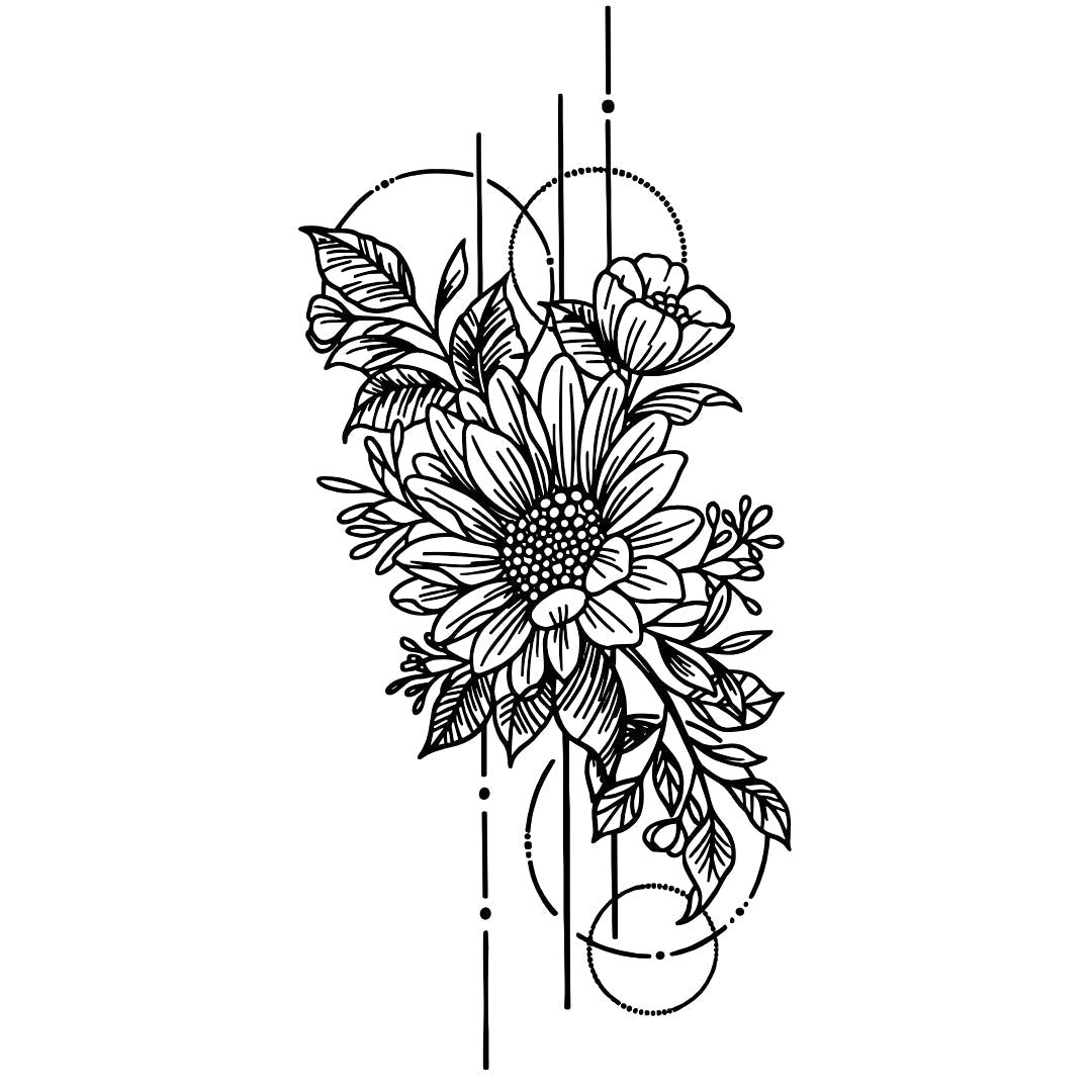 Sunflower bouquet geometric temporary tattoo - 2 | Temporalis