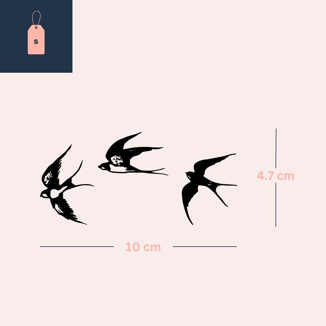 Three swallows in flight temporary tattoo - 4 | Temporalis