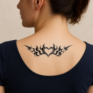Tribal heart temporary tattoo with flames - 1 | Temporalis