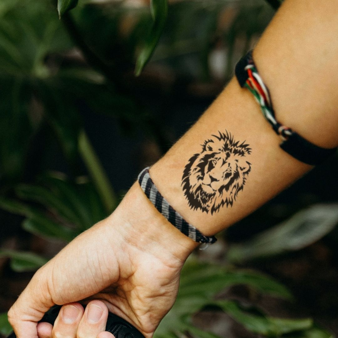 Tribal Lion Head Temporary Tattoo - 1 | Temporalis