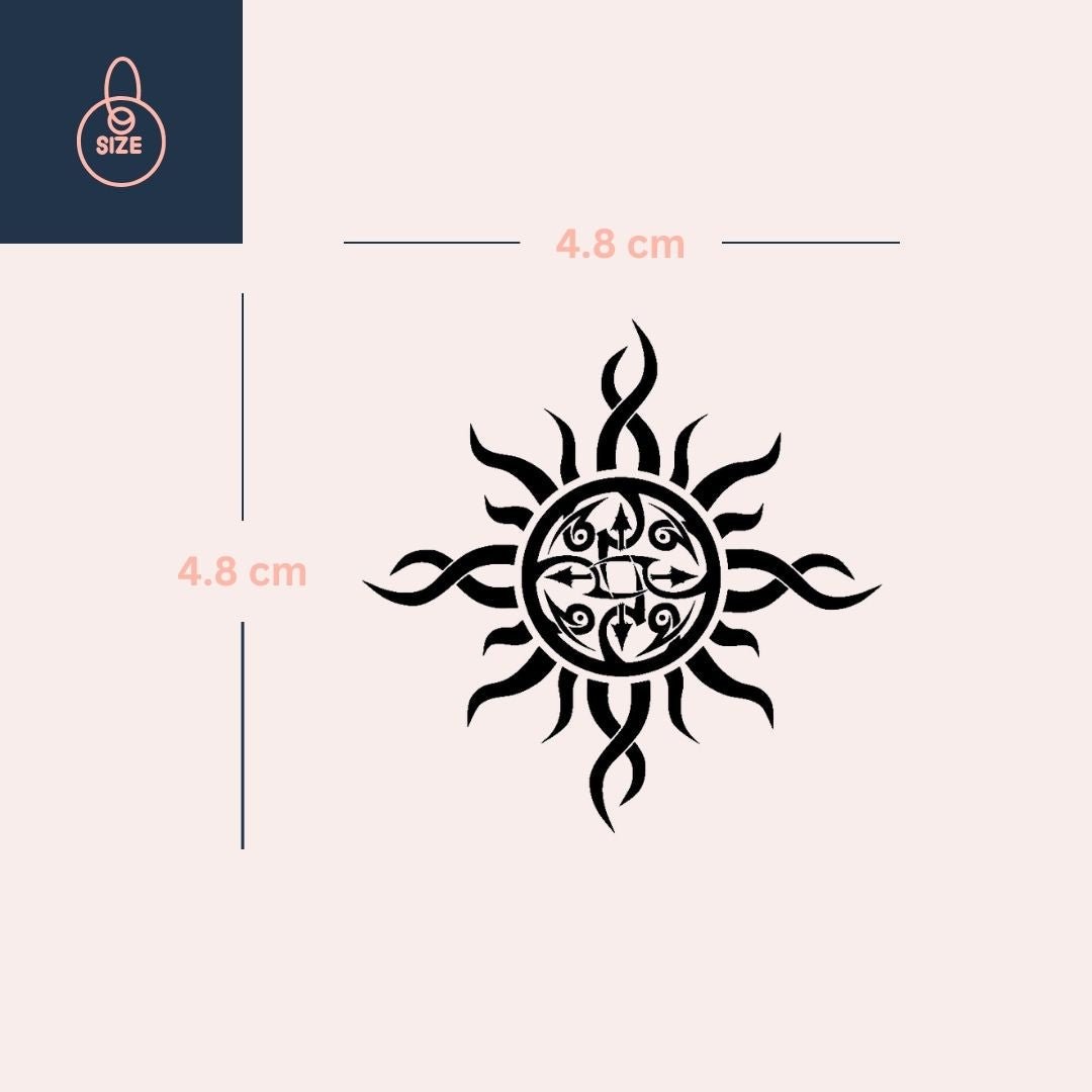 Tribal sun temporary tattoo with arrows and spirals - 4 | Temporalis
