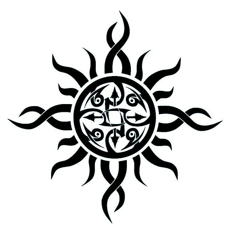 Tribal sun temporary tattoo with arrows and spirals - 2 | Temporalis