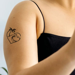 Tropical Heart Temporary Tattoo with Palm & Wave - 1 | Temporalis