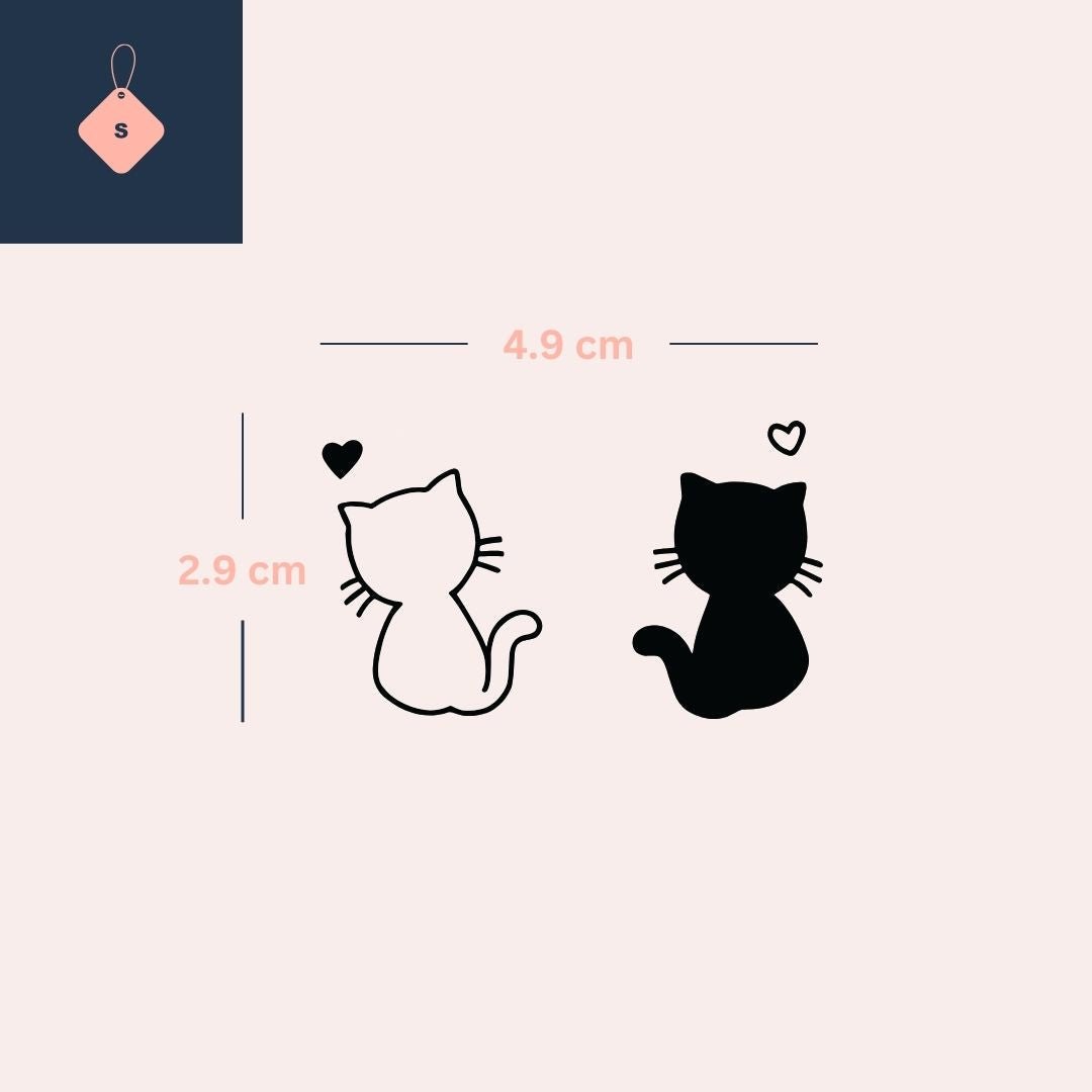 Two cats back - to - back temporary tattoo with hearts - 4 | Temporalis