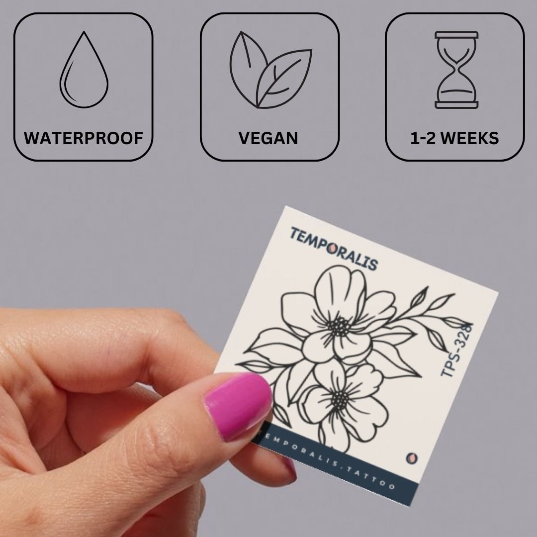 Two Flowers & Foliage Temporary Tattoo - 3 | Temporalis