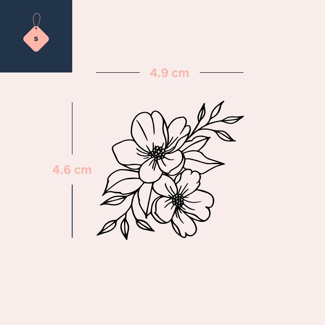 Two Flowers & Foliage Temporary Tattoo - 4 | Temporalis