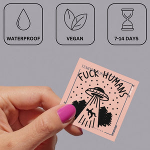 UFO Abduction Temporary Tattoo with Funny Text 4 - Temporalis