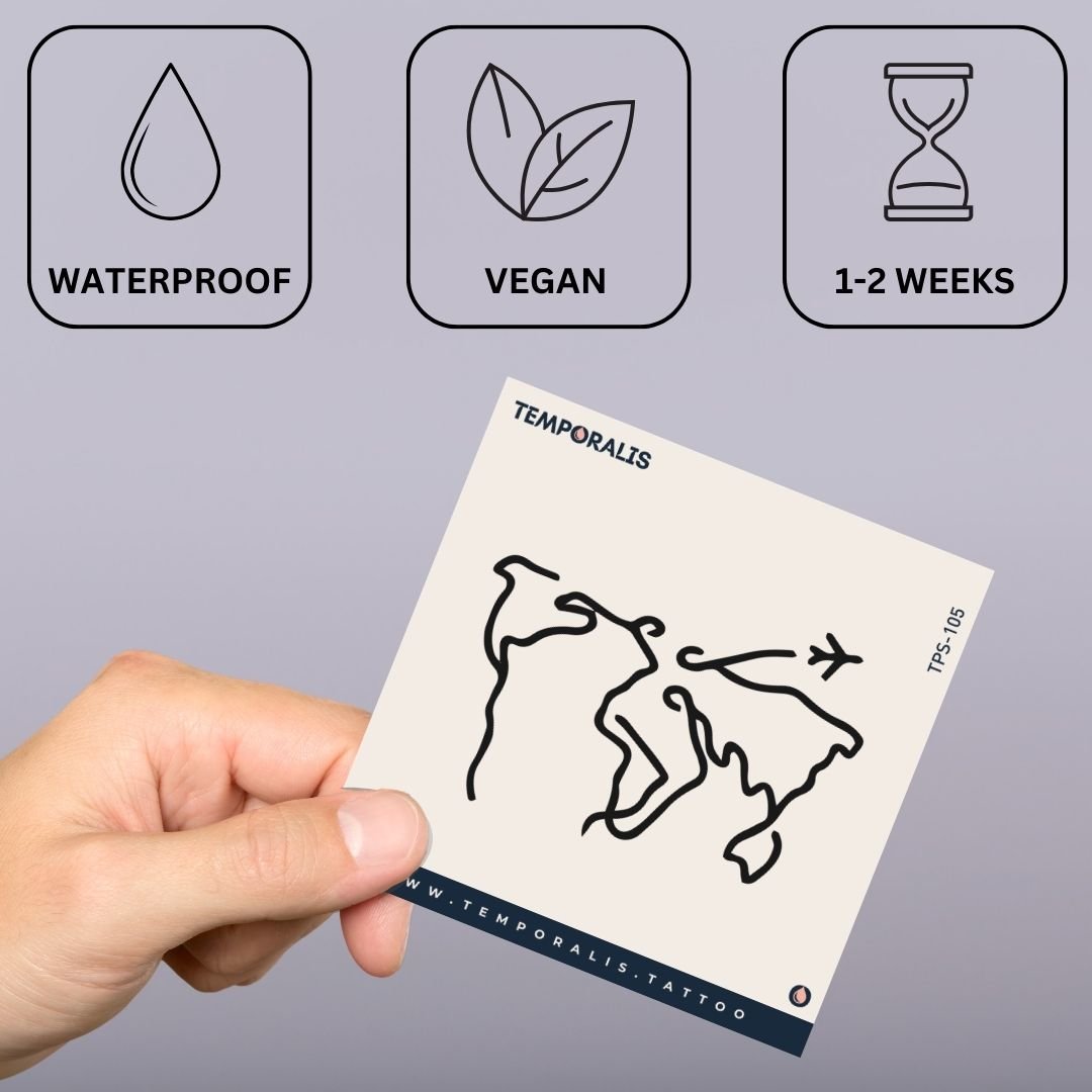 World Map & Airplane Continuous Line Temporary Tattoo - 3 | Temporalis