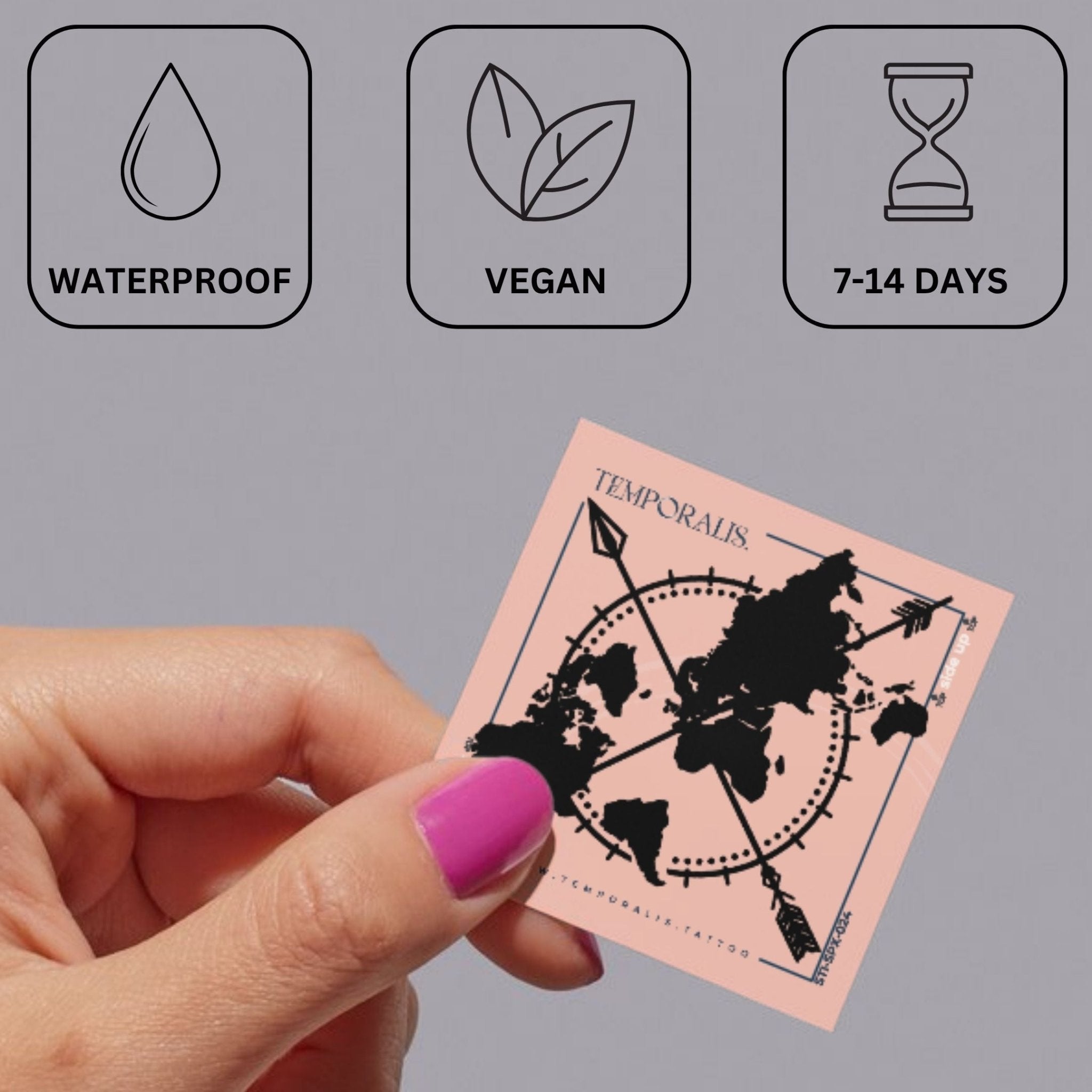 World map in compass with crossed arrows temporary tattoo - 3 | Temporalis
